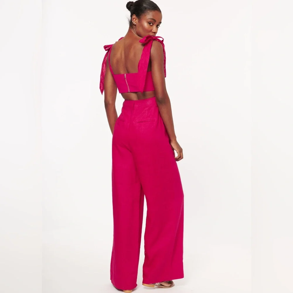 Cami NYC‎ Raspberry Rylie High Waist Wide Leg Linen Trousers Pink NWT Small